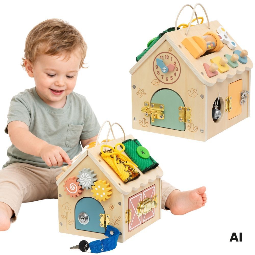 1-TOOKY TOY Drewniany Domek Manipulacyjny-1