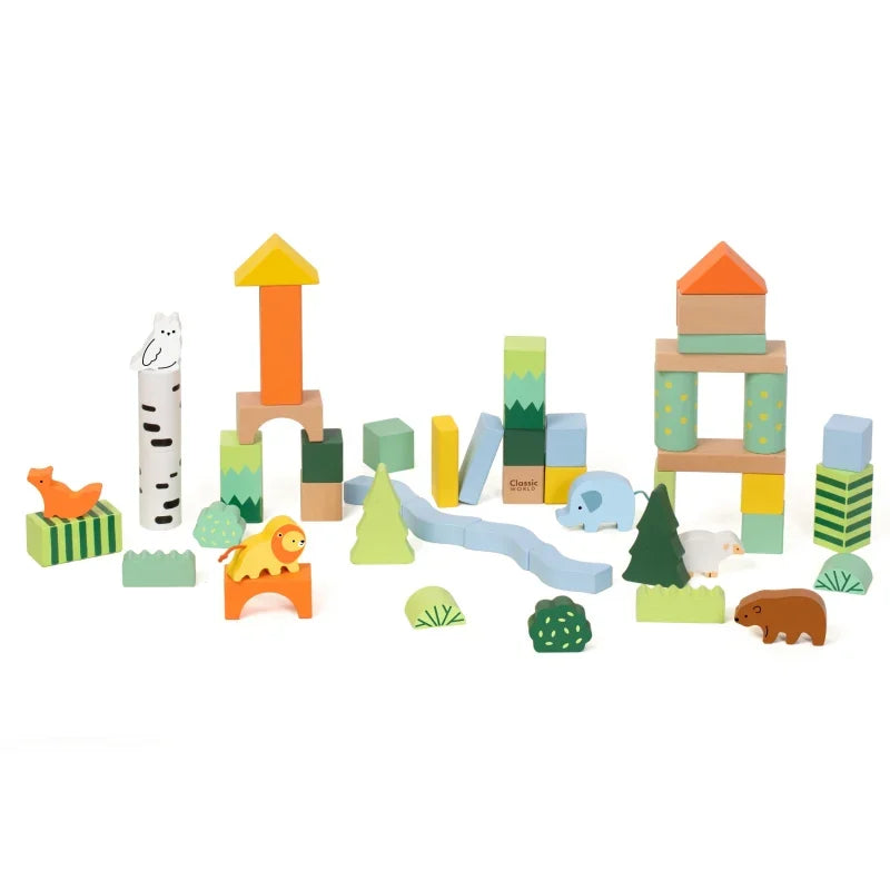 CLASSIC WORLD Zestaw Drewnianych Klocków Leśny Świat 50 el. - zabawki-dla-dziewczynki