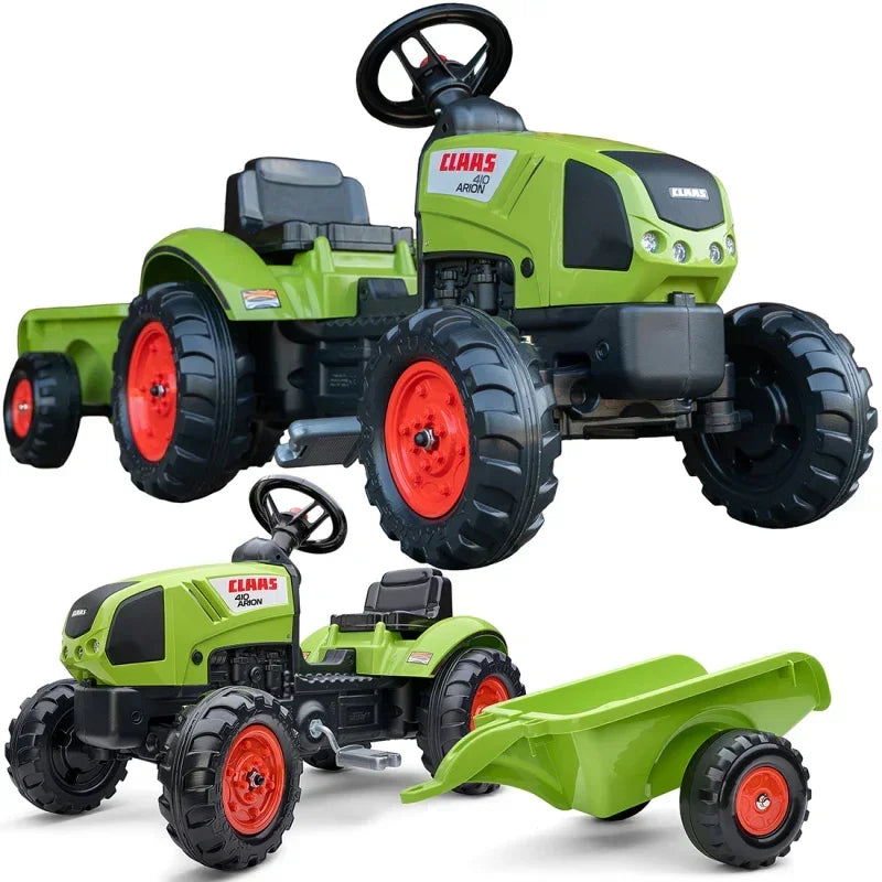 FALK Traktor Claas zielony na pedały z przyczepą dla dzieci - zabawki-dla-dziewczynki
