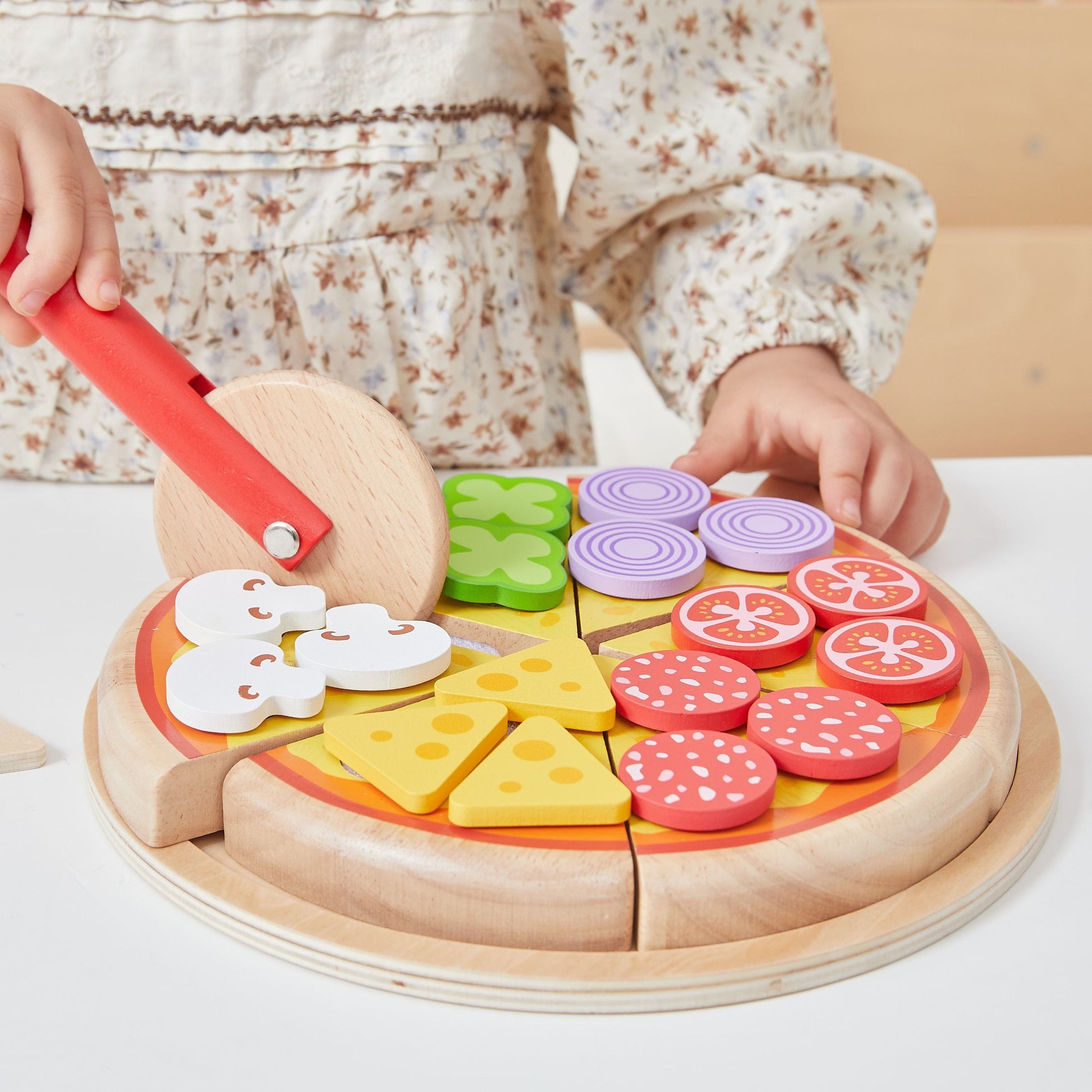 2-VIGA Drewniana Pizza Do Krojenia Zestaw kuchenny 27 el. Dla Dzieci 18M+-2