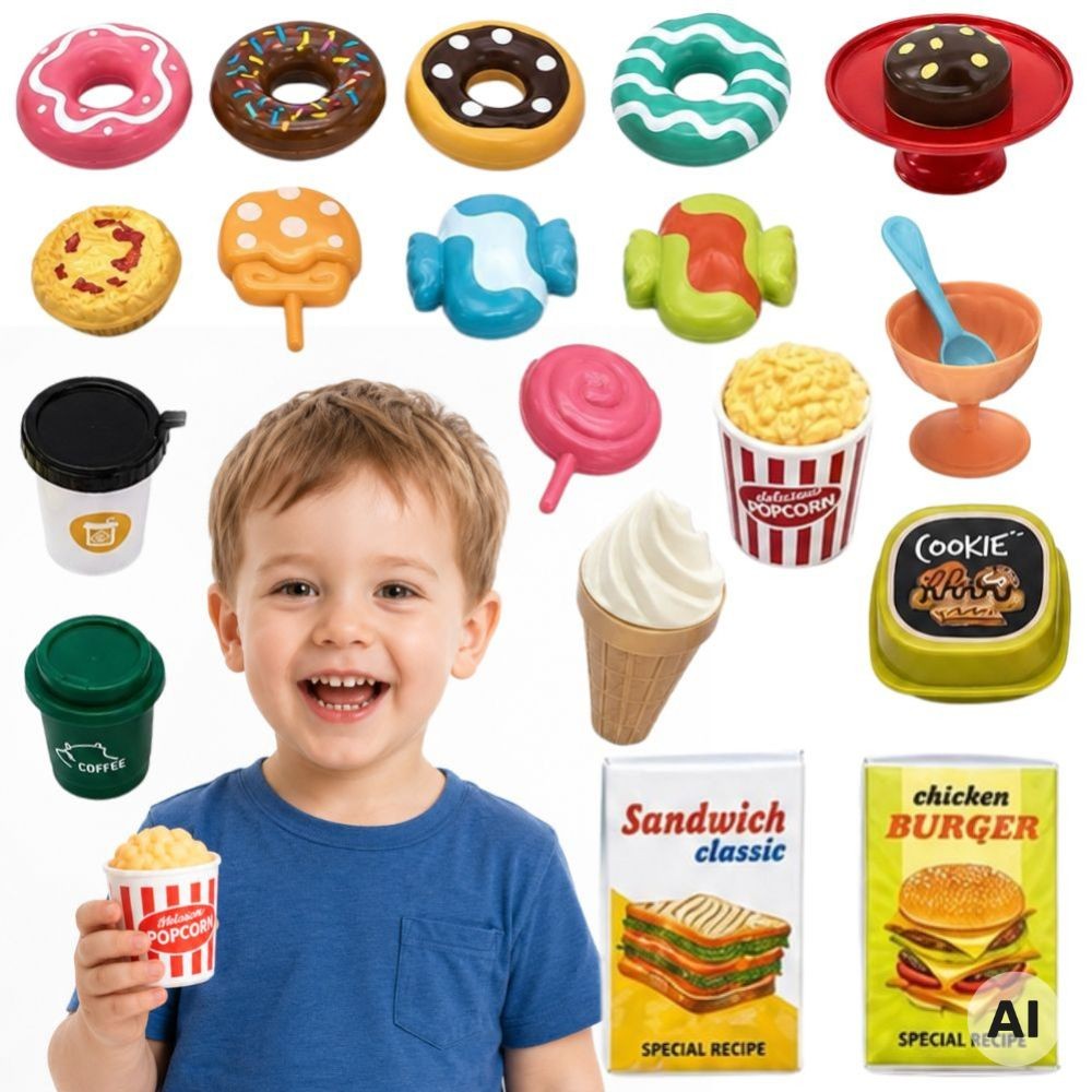 1-WOOPIE Zestaw Słodyczy Desery Lody do Zabawy w Kawiarnię Sklep 30el-1