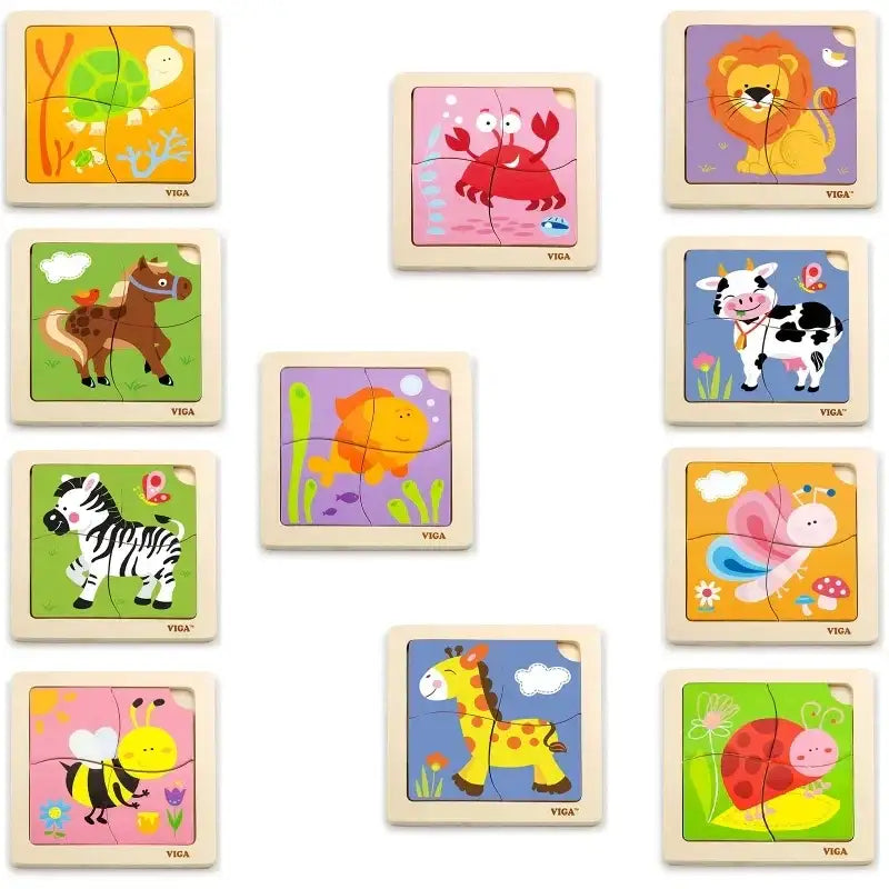 VIGA puzzle edukacyjne 12 plansz 4 puzzle w ramce - zabawki-dla-dziewczynki