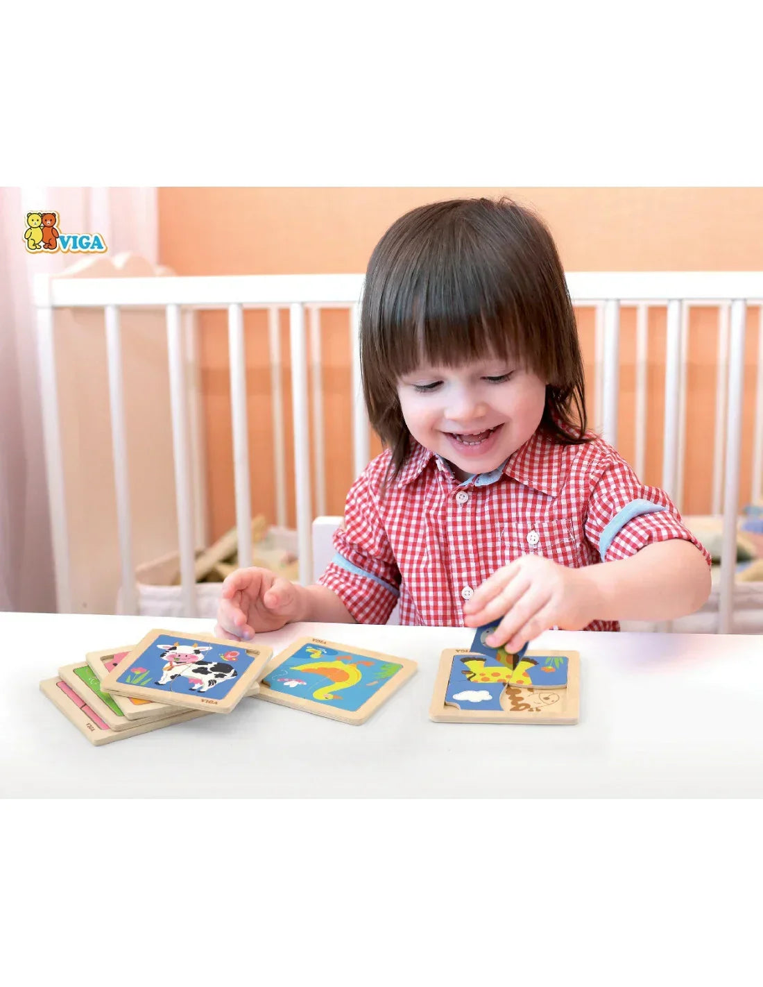 VIGA puzzle edukacyjne Kaczuszka 4 elementy drewniane - zabawki-dla-dziewczynki