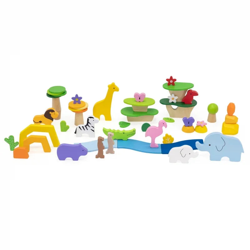 6-VIGA Drewniane Klocki Kolorowe Opowieści Tropikalne Pudełko 55el.-6