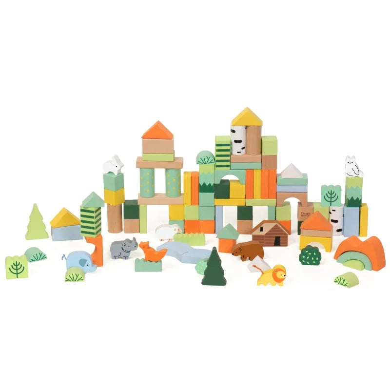 CLASSIC WORLD Zestaw Drewnianych Klocków Leśny Świat 100 el. - zabawki-dla-dziewczynki