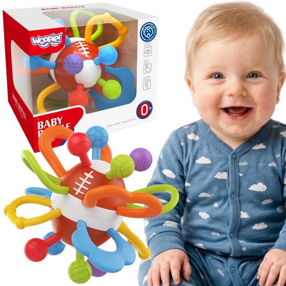1-WOOPIE BABY Grzechotka Gryzak Sensoryczny Piłka dla Niemowląt Edukacyjna 0+ Miękka-1
