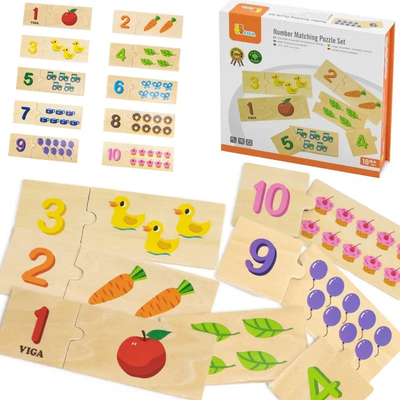 VIGA drewniane puzzle dopasuj liczby układanka Montessori - zabawki-dla-dziewczynki