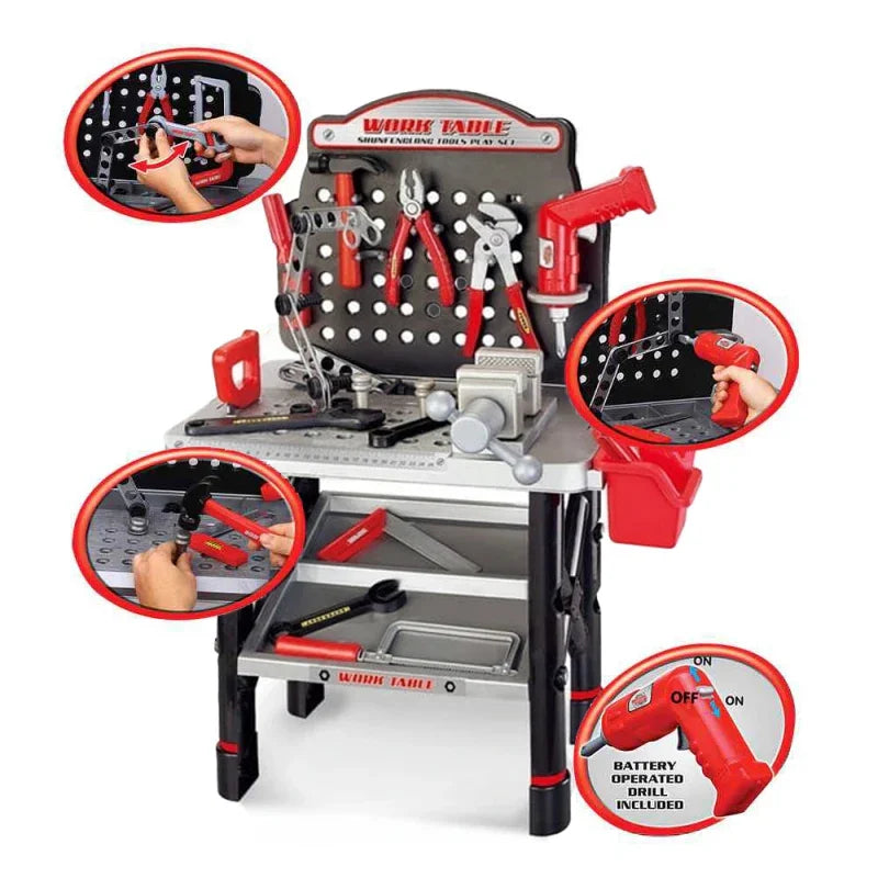 WOOPIE Duży Warsztat z Narzędziami dla Dzieci Zestaw Majsterkowicza Wiertarka Piła Młotek 50 el. - zabawki-dla-dziewczynki