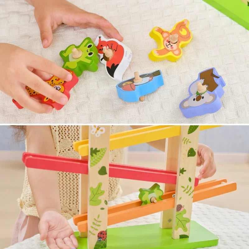 VIGA Drewniana Zjeżdżalnia dla Zwierzątek Dżungla 7 el. - zabawki-dla-dziewczynki