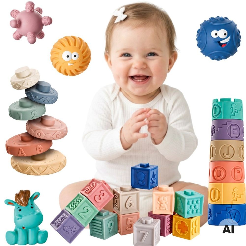 1-WOOPIE BABY Zestaw 27 Miękkich Klocków Sensorycznych-1