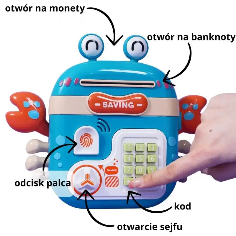 WOOPIE sejf bankomat dla dzieci na pin krab plecak  - zabawki-dla-dziewczynki