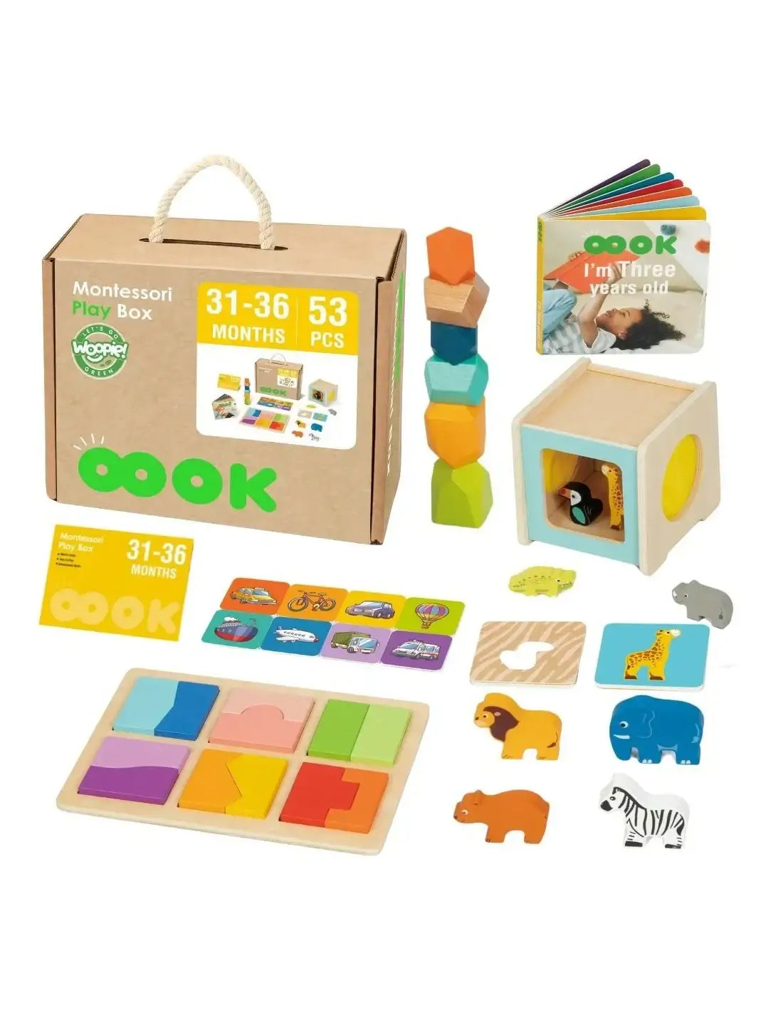 WOOPIE GREEN Box Pudełko XXL Montessori Edukacyjne 7w1 Sensoryczne 31-36 Mies. FSC - zabawki-dla-dziewczynki