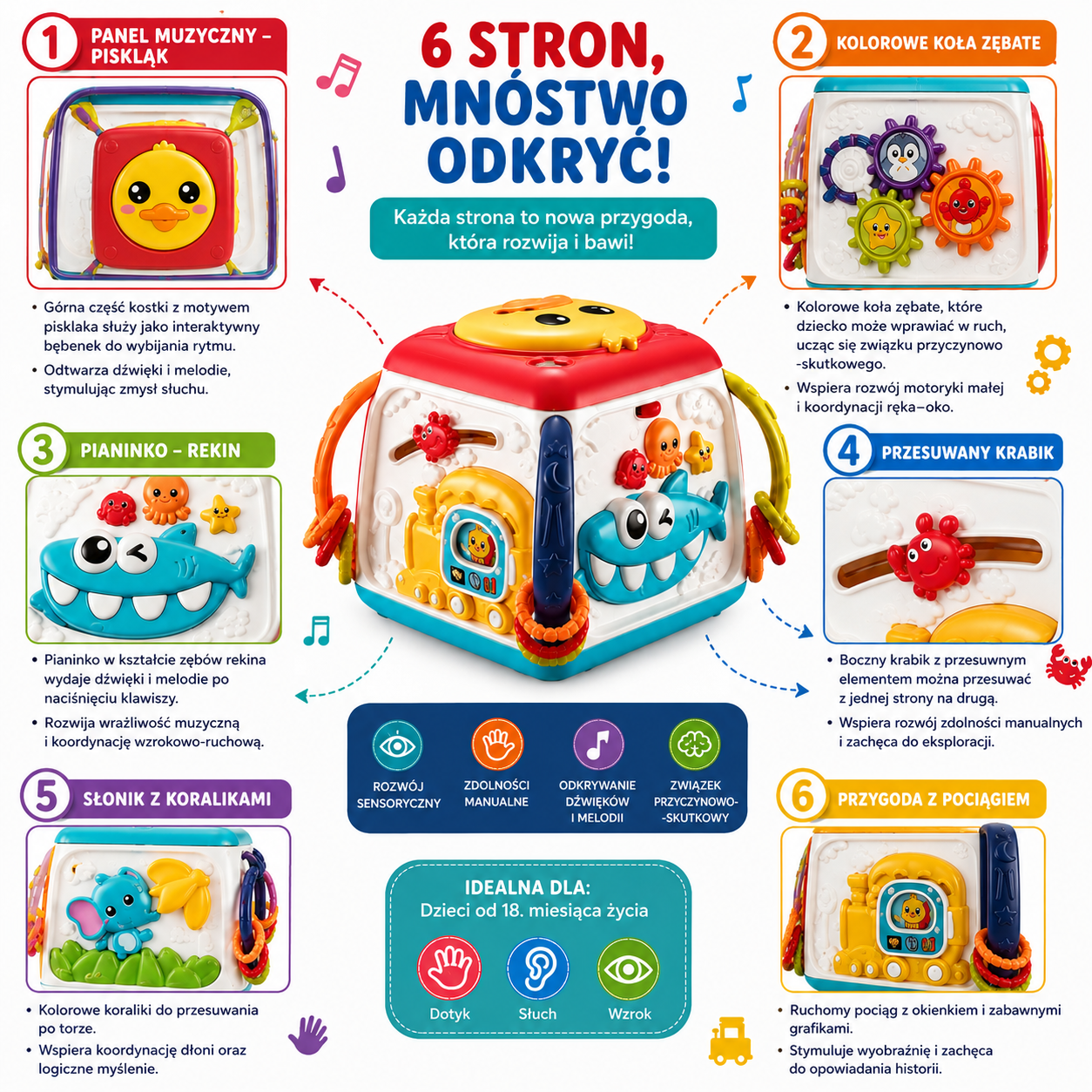 3-WOOPIE BABY Interaktywna Kostka Edukacyjna Wielofunkcyjna 18m+-3