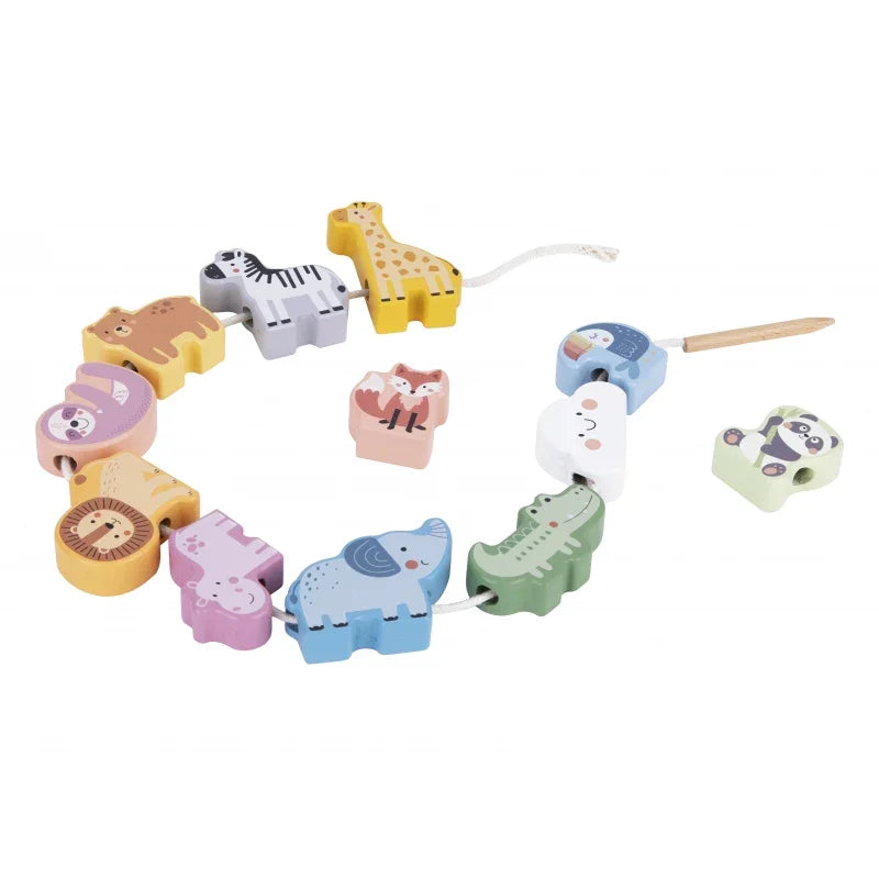 WOOPIE GREEN Drewniana Nawlekanka Klocki Przeplatanka ZOO Montessori 13 el. - zabawki-dla-dziewczynki