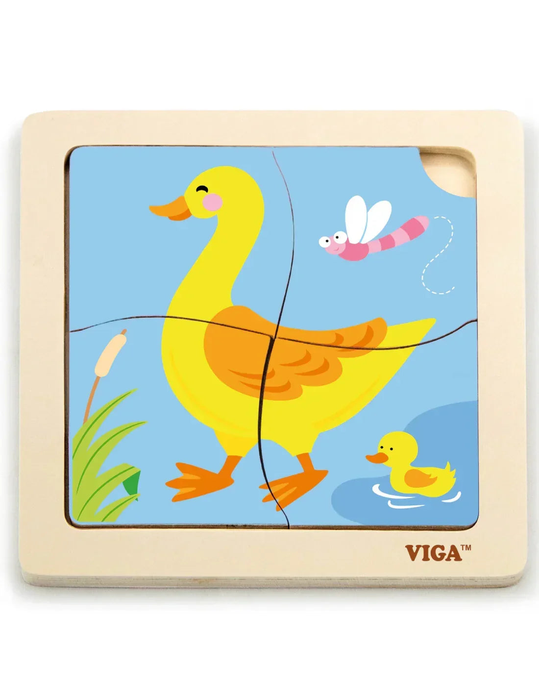 VIGA drewniane puzzle Kaczuszka 4 elementy dla dzieci - zabawki-dla-dziewczynki