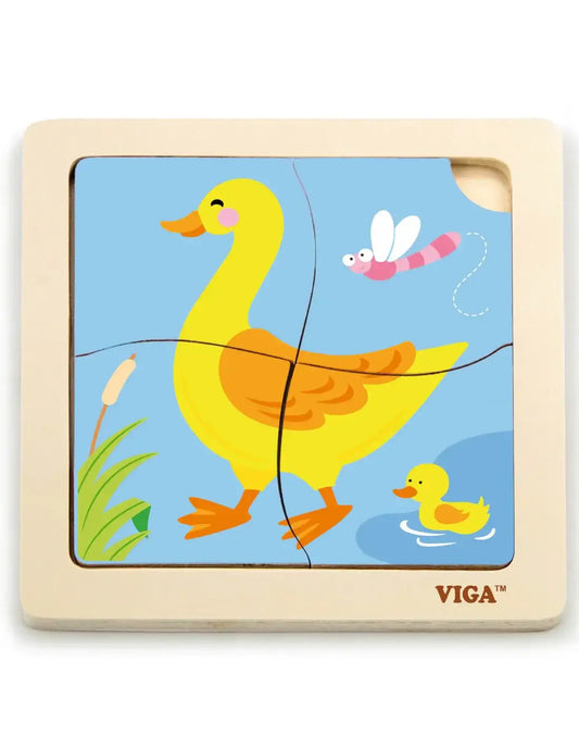VIGA drewniane puzzle Kaczuszka 4 elementy dla dzieci - zabawki-dla-dziewczynki