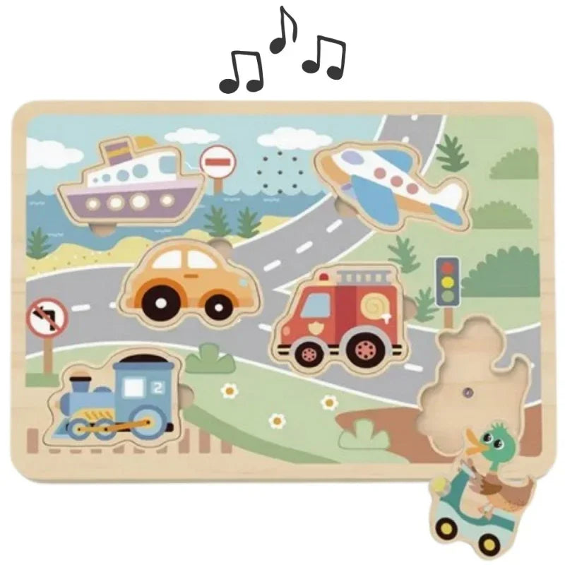 TOOKY TOY Drewniane Puzzle Pojazdy interaktywne - zabawki-dla-dziewczynki