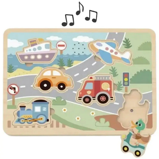 TOOKY TOY Drewniane Puzzle Pojazdy interaktywne - zabawki-dla-dziewczynki