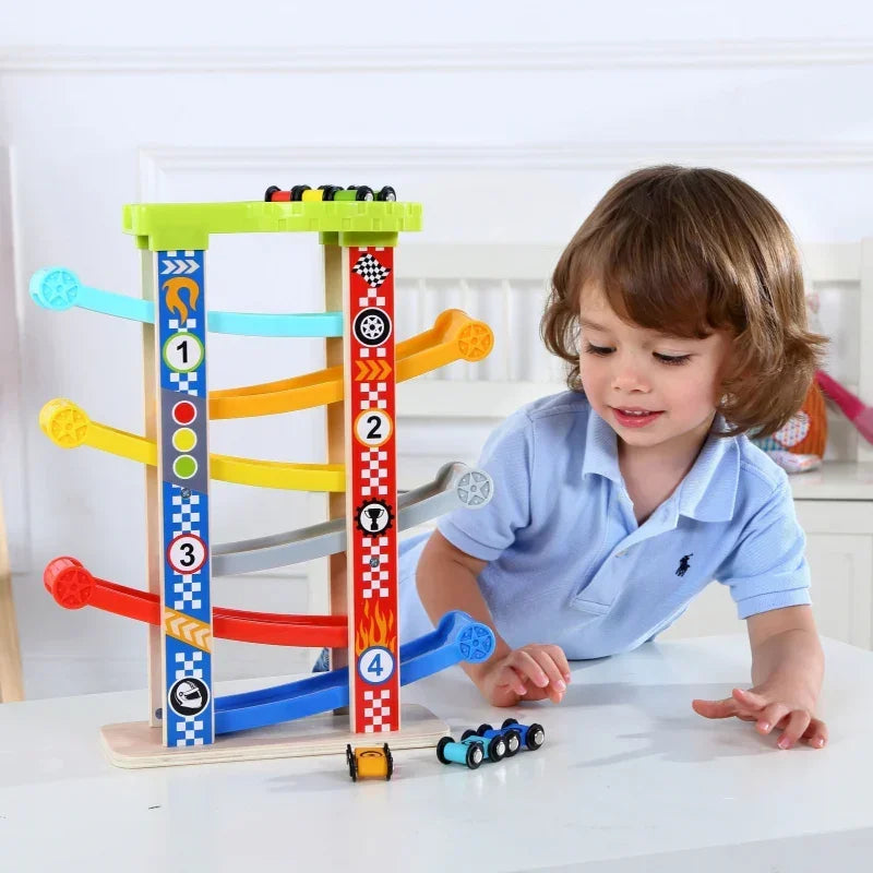 Kolorowy tor zjeżdżalnia TOOKY TOY dla samochodzików dziecięcych - zabawki-dla-dziewczynki