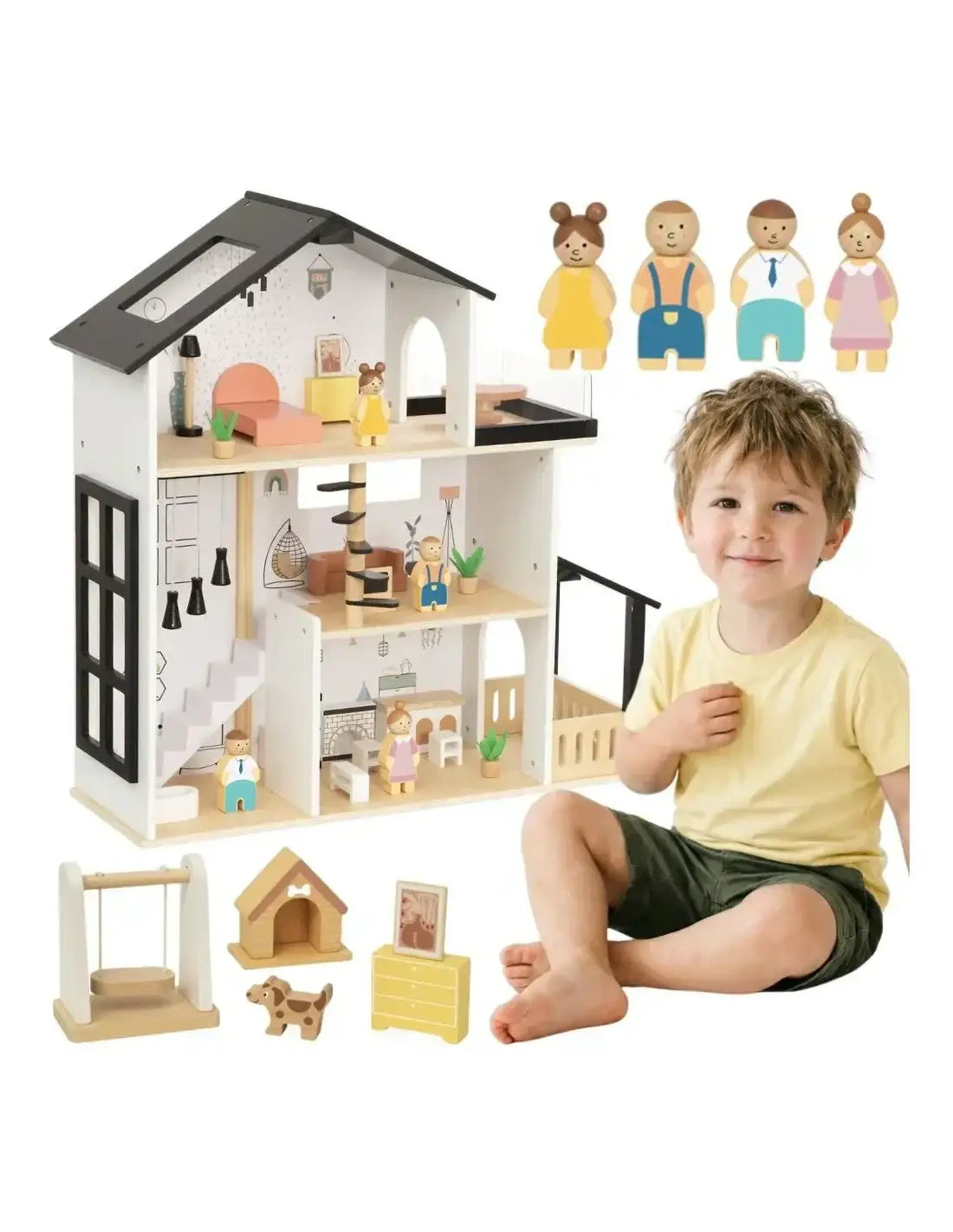 Drewniana Rezydencja dla Lalek TOOKY TOY z 25 elementami wyposażenia