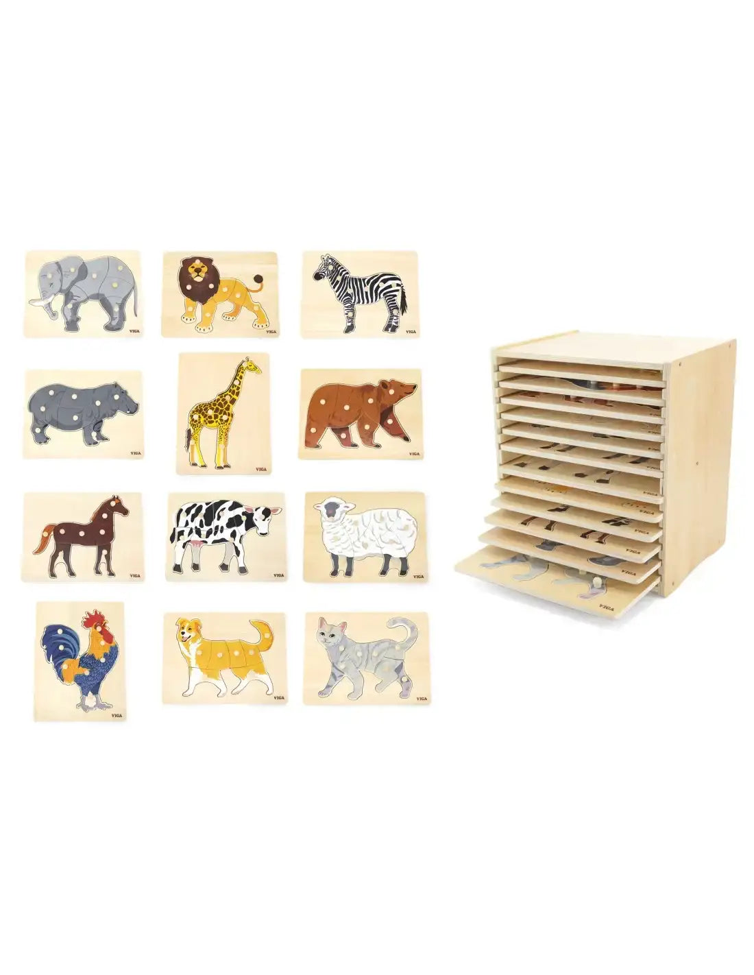 VIGA puzzle edukacyjne dla dzieci 12 układanek zwierzęta - zabawki-dla-dziewczynki