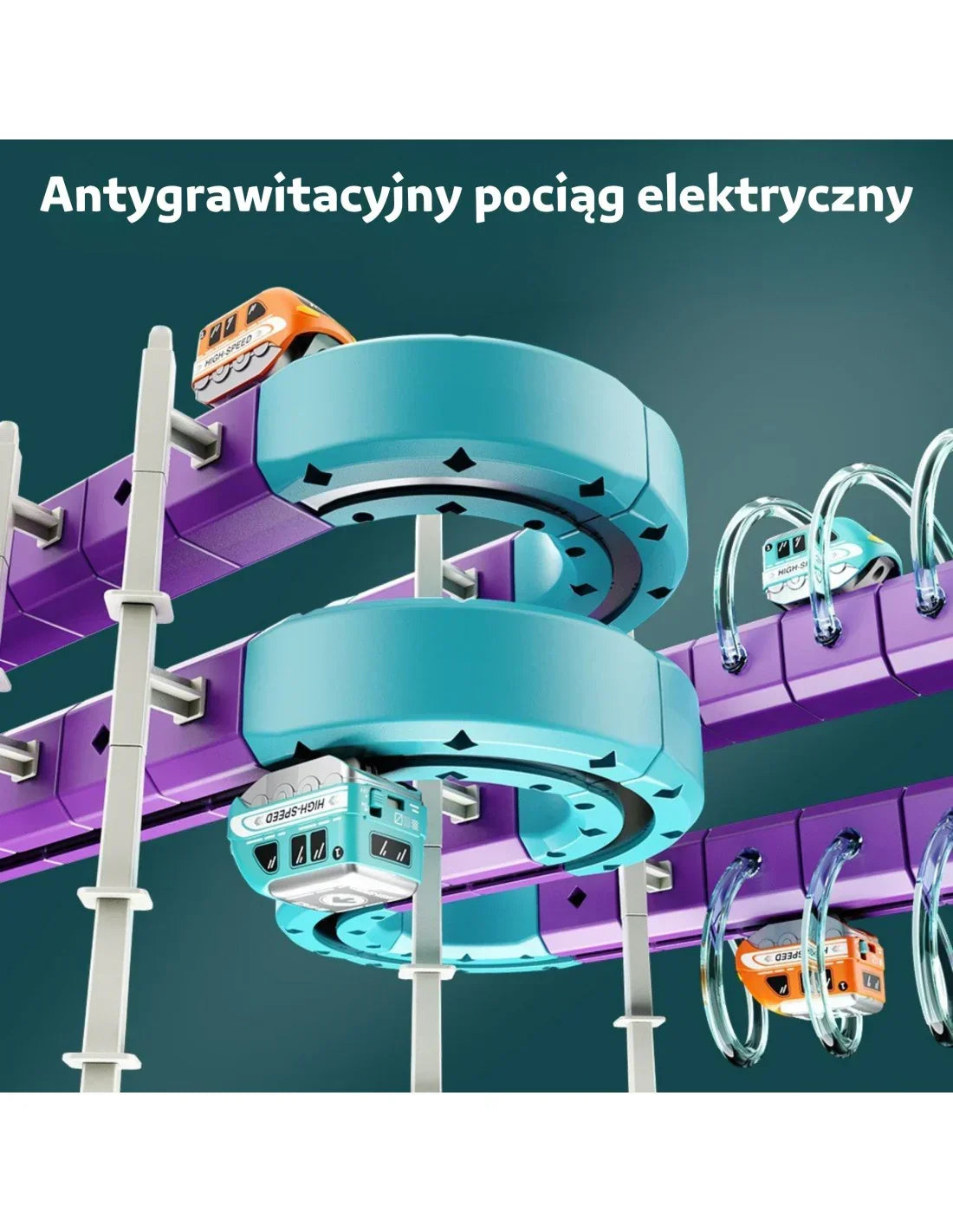 Zestaw konstrukcyjny WOOPIE tor magnetyczny kolejka 38 el.