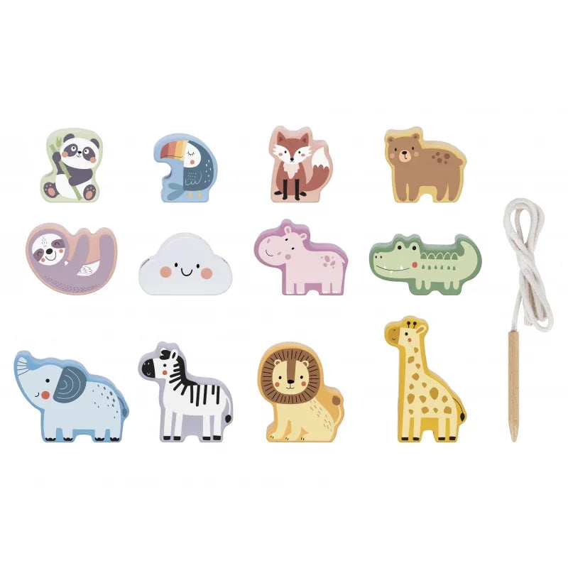 WOOPIE GREEN Drewniana Nawlekanka Klocki Przeplatanka ZOO Montessori 13 el. - zabawki-dla-dziewczynki