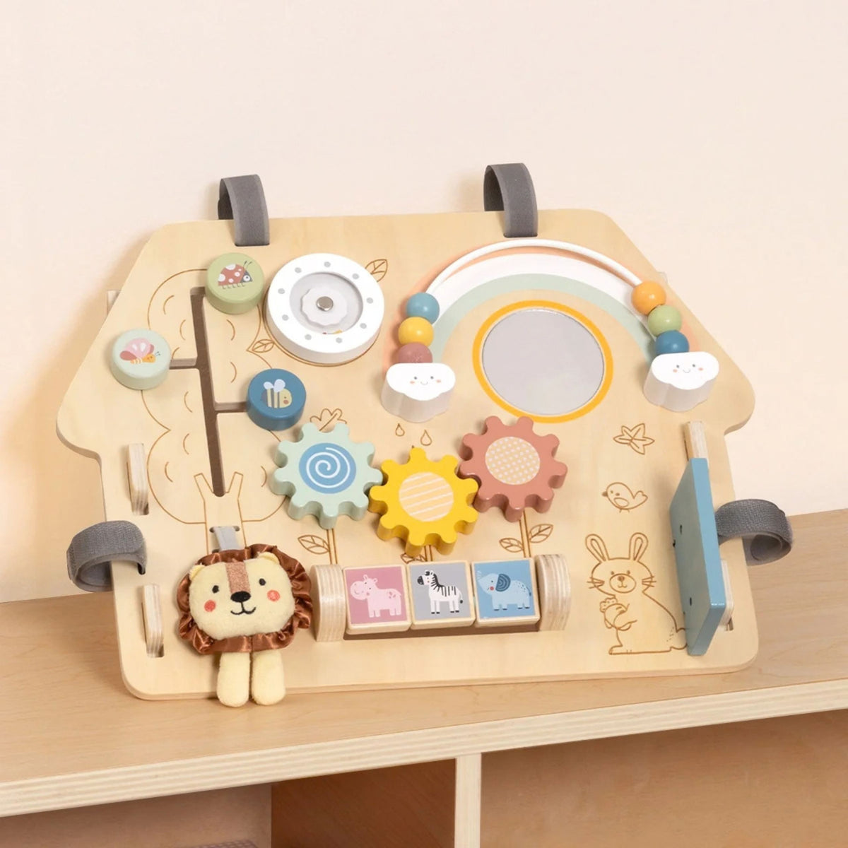 6-WOOPIE GREEN  Tablica Manipulacyjna Edukacyjna Sensoryczna Domek Montessori 2w1 8 el.-6