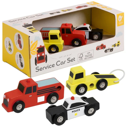CLASSIC WORLD Drewniane Samochodziki Policja Straż Laweta Zestaw 3 szt. - zabawki-dla-dziewczynki