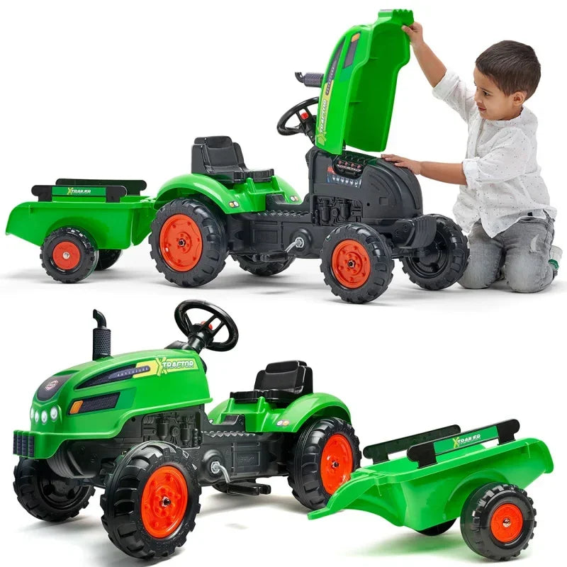 FALK Traktorek X Tractor Zielony z Przyczepką Klakson od 2 Lat - zabawki-dla-dziewczynki
