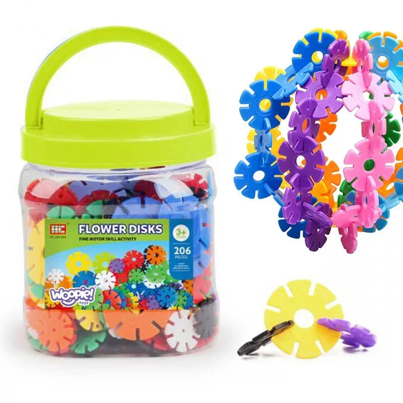 Kolorowe klocki dla dzieci Flower Disks w słoiku, kreatywna zabawka edukacyjna - zabawki-dla-dziewczynki