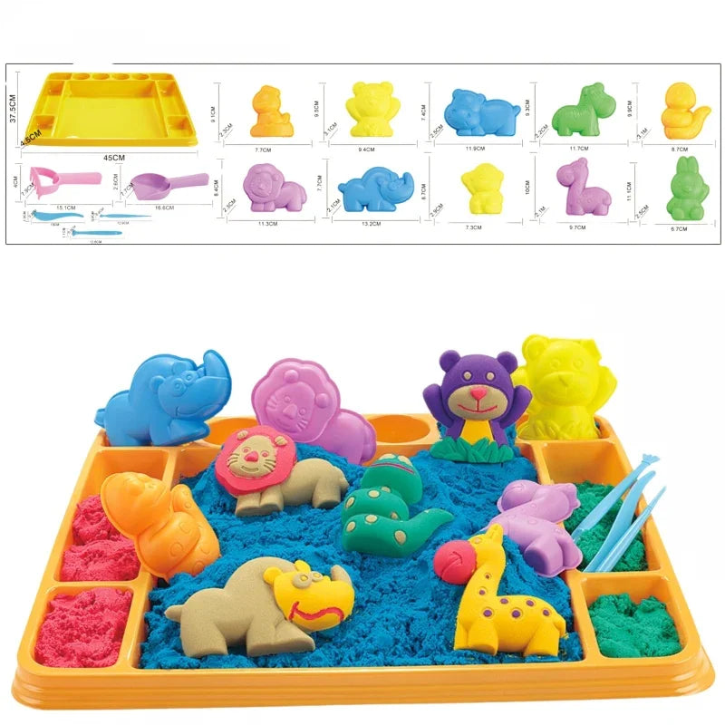 WOOPIE Piasek Kinetyczny 1,2 kg Zestaw XL ZOO Stolik z Foremkami - zabawki-dla-dziewczynki