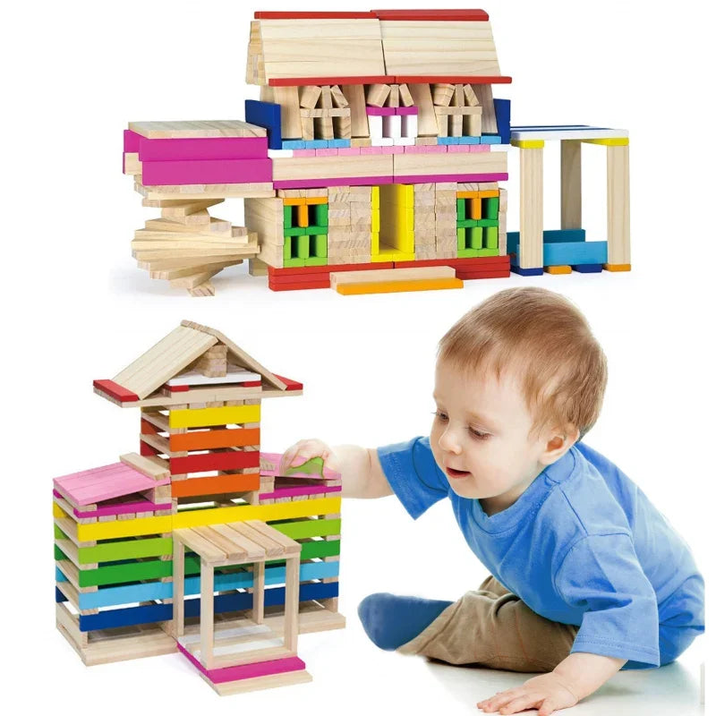 VIGA Drewniane Klocki konstrukcyjne Budynki - zabawki-dla-dziewczynki