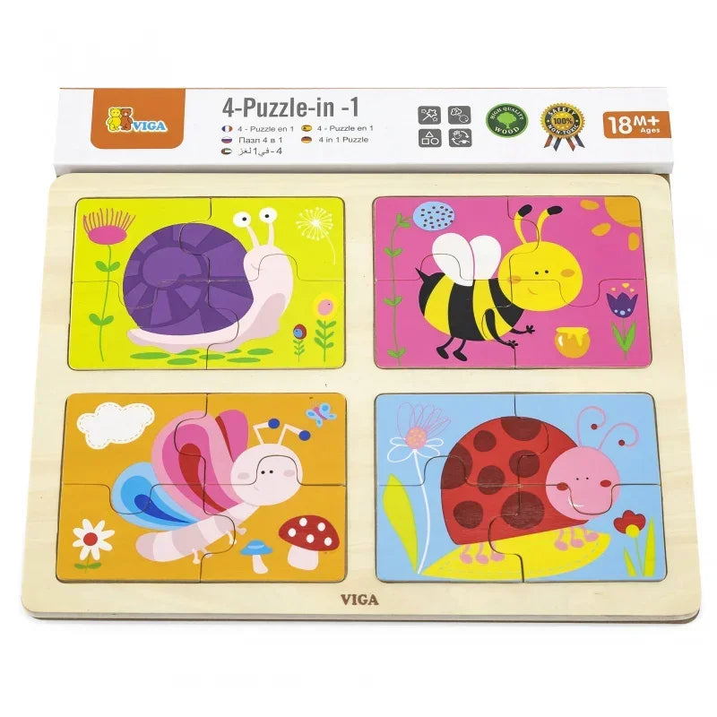 VIGA puzzle edukacyjne owady 4w1 drewniana zabawka - zabawki-dla-dziewczynki