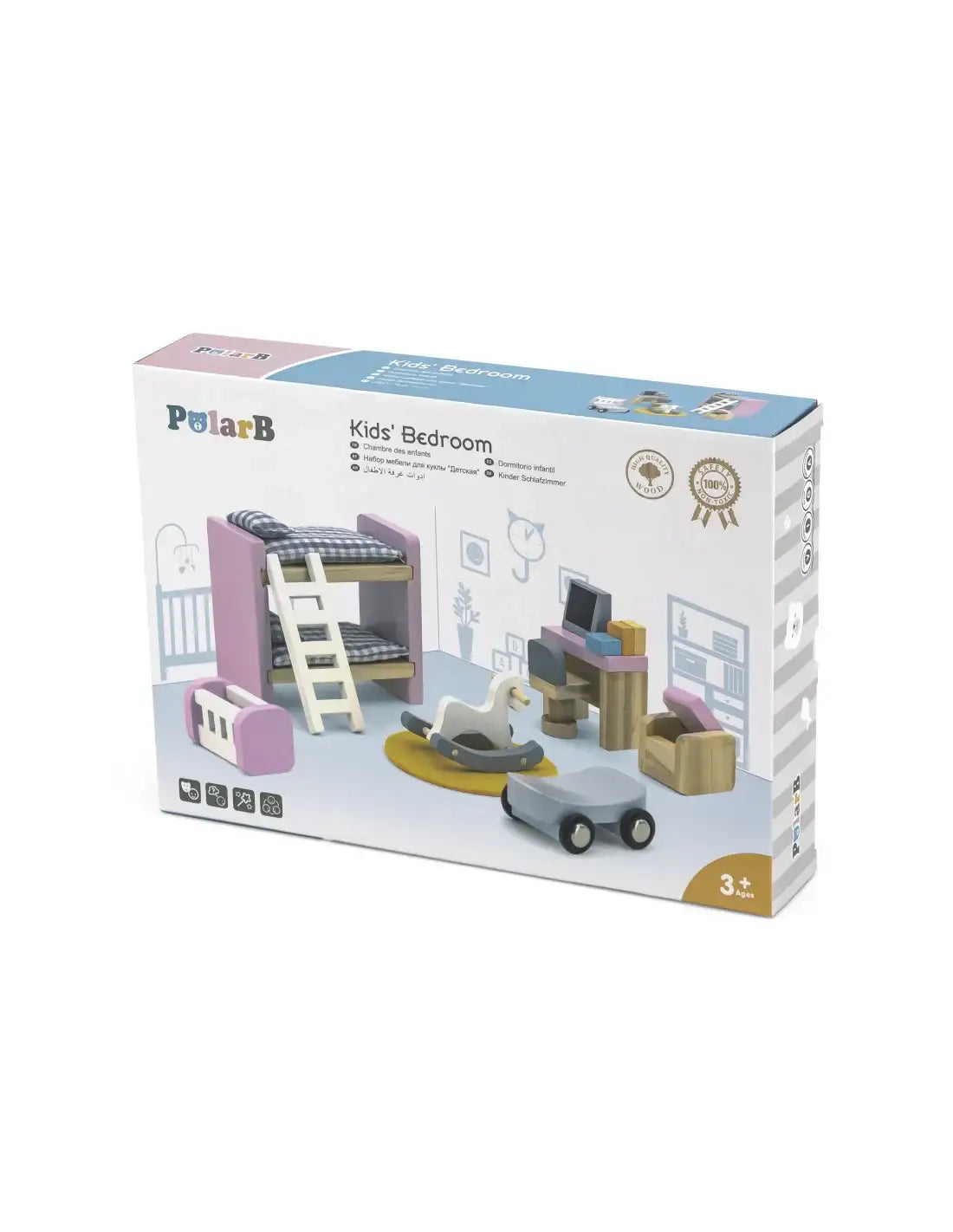 Miniaturowy pokój dziecięcy VIGA PolarB z łóżkiem piętrowym, kołyską i dywanikiem  - zabawki-dla-dziewczynkizabawki-dla-dziewczynki