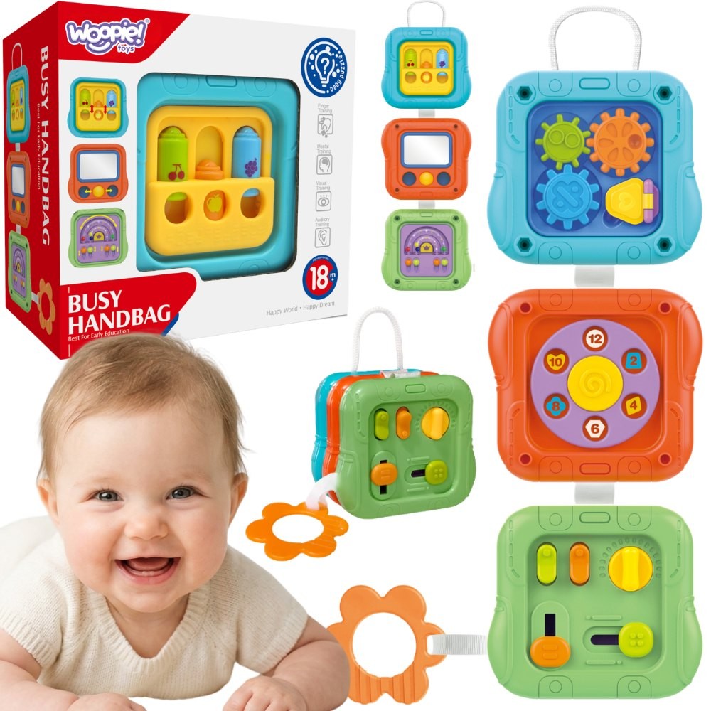 1-WOOPIE BABY Kostka Sensoryczna Manipulacyjna 6w1 Edukacyjna Zabawka Interaktywna-1
