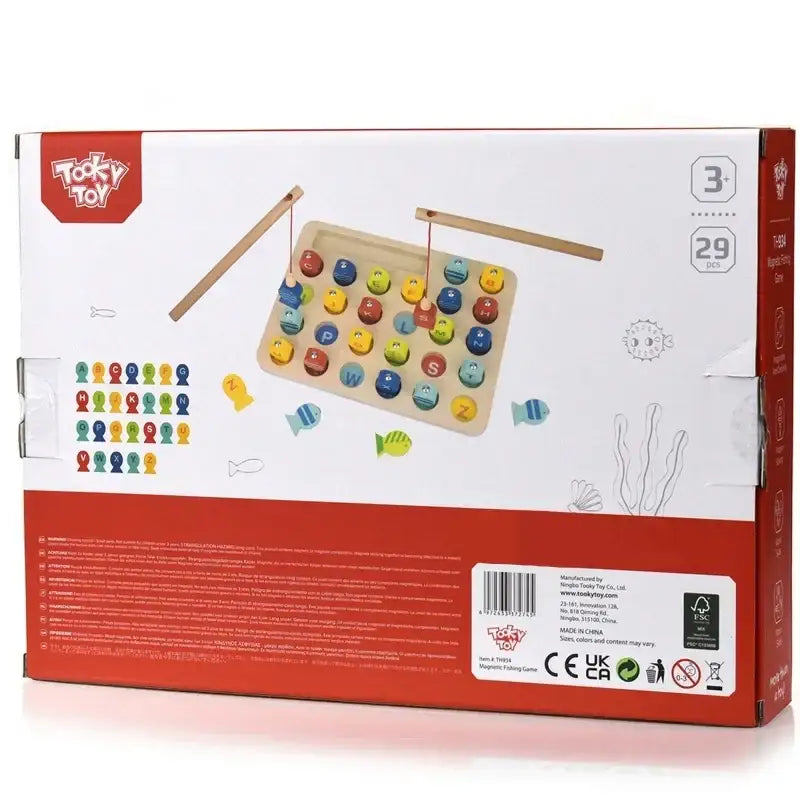 Tooky Toy Drewniana Gra Łowienie Rybek Nauka Literek 29 el. - zabawki-dla-dziewczynki