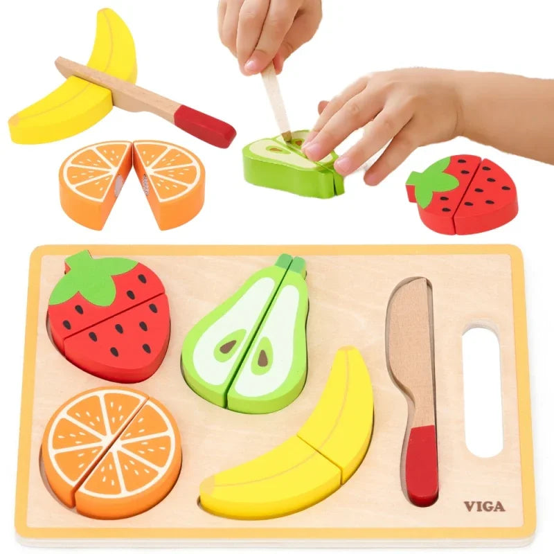 VIGA Drewniana Układanka Edukacyjna Montessori Owoce do Krojenia - zabawki-dla-dziewczynki