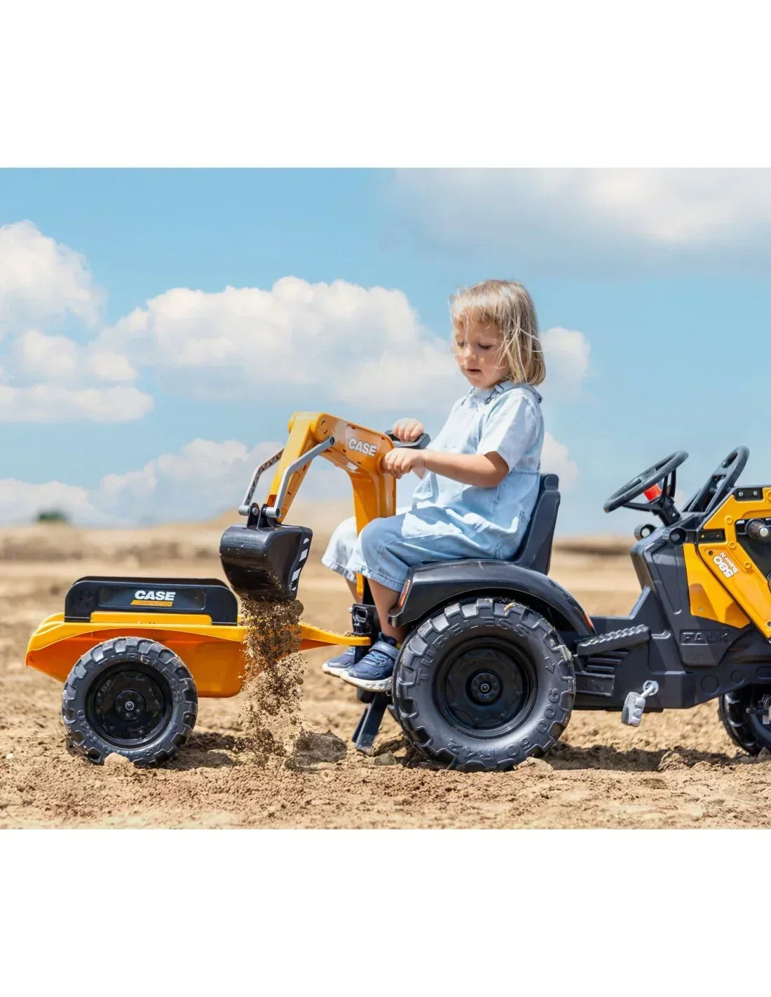 Traktor Falk CE z przegubową koparką i przyczepą - zabawki-dla-dziewczynki