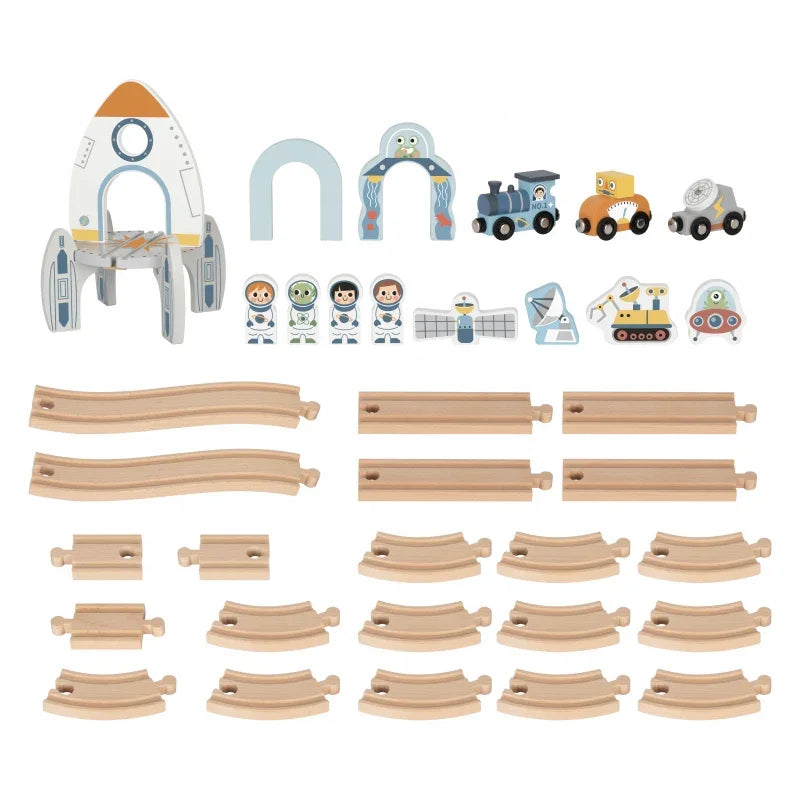 TOOKY TOY Drewniana Kolejka Kosmiczna Zestaw Tory - zabawki-dla-dziewczynki