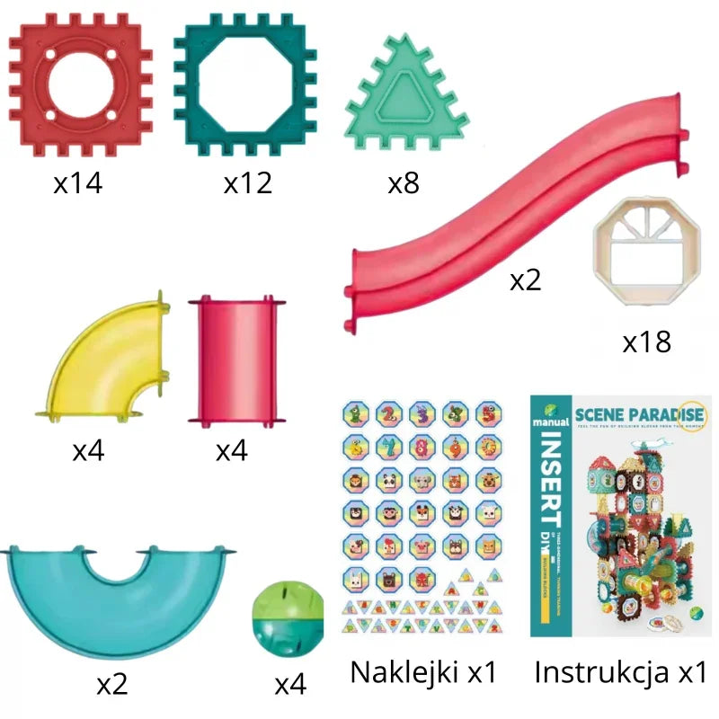 WOOPIE Klocki Konstrukcyjne 3D Zestaw Edukacyjny Tor Kulkowy 68el. - zabawki-dla-dziewczynki