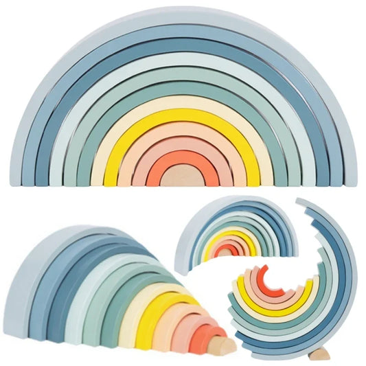TOOKY TOY Pastelowa Układanka Drewniane Klocki Montessori Tęcza - zabawki-dla-dziewczynki