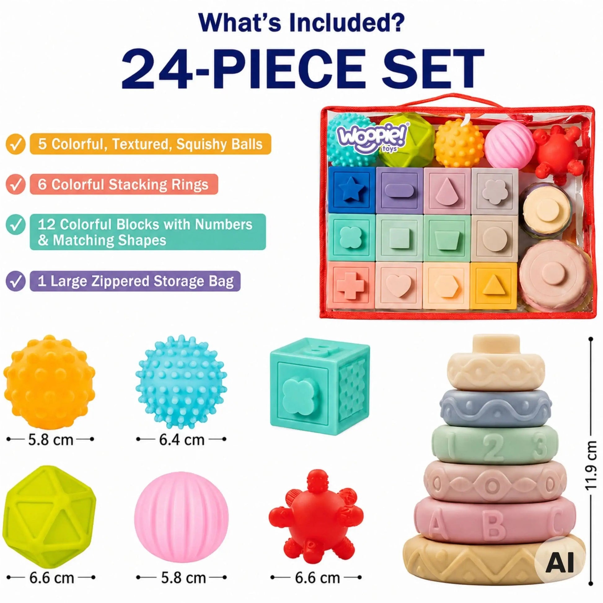 7-WOOPIE BABY Miękkie Klocki Sensoryczne Gryzaki 23 el.-7