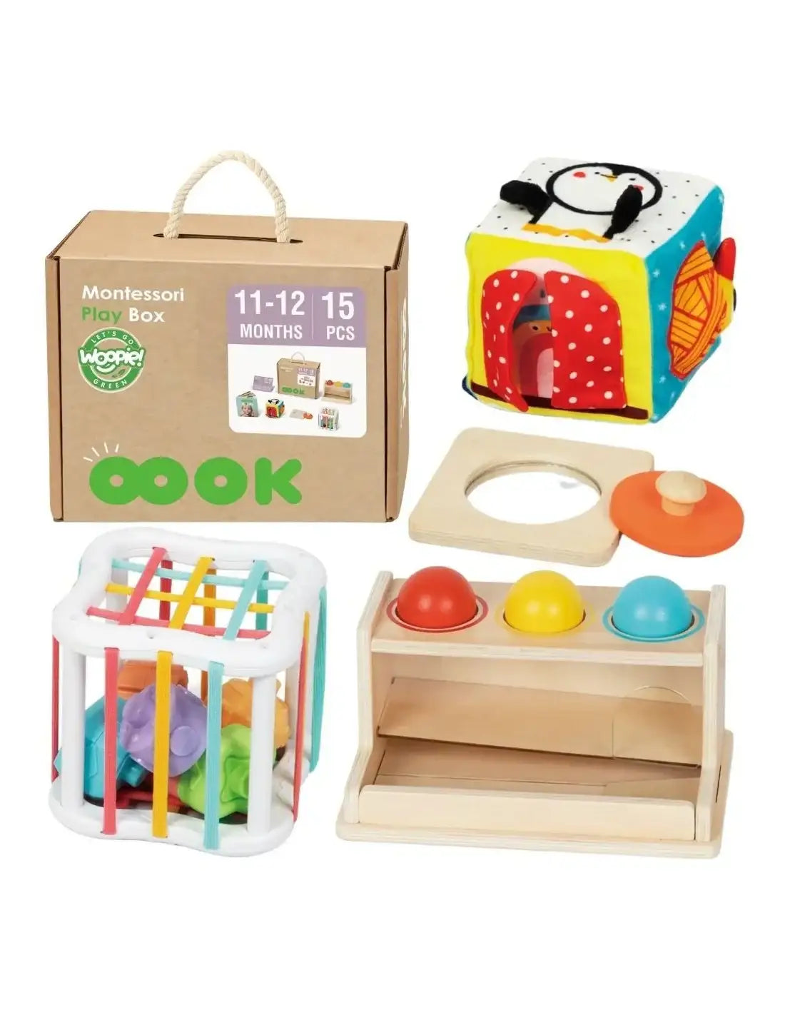 WOOPIE GREEN pudełko Montessori 5w1 dla niemowląt 11-12 miesięcy - zabawki-dla-dziewczynki
