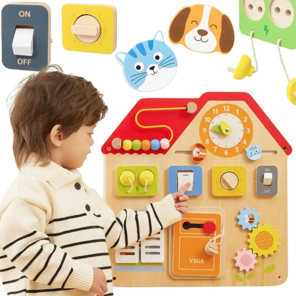 1-VIGA Drewniana Tablica Manipulacyjna Domek Odkrywania i Nauki-1