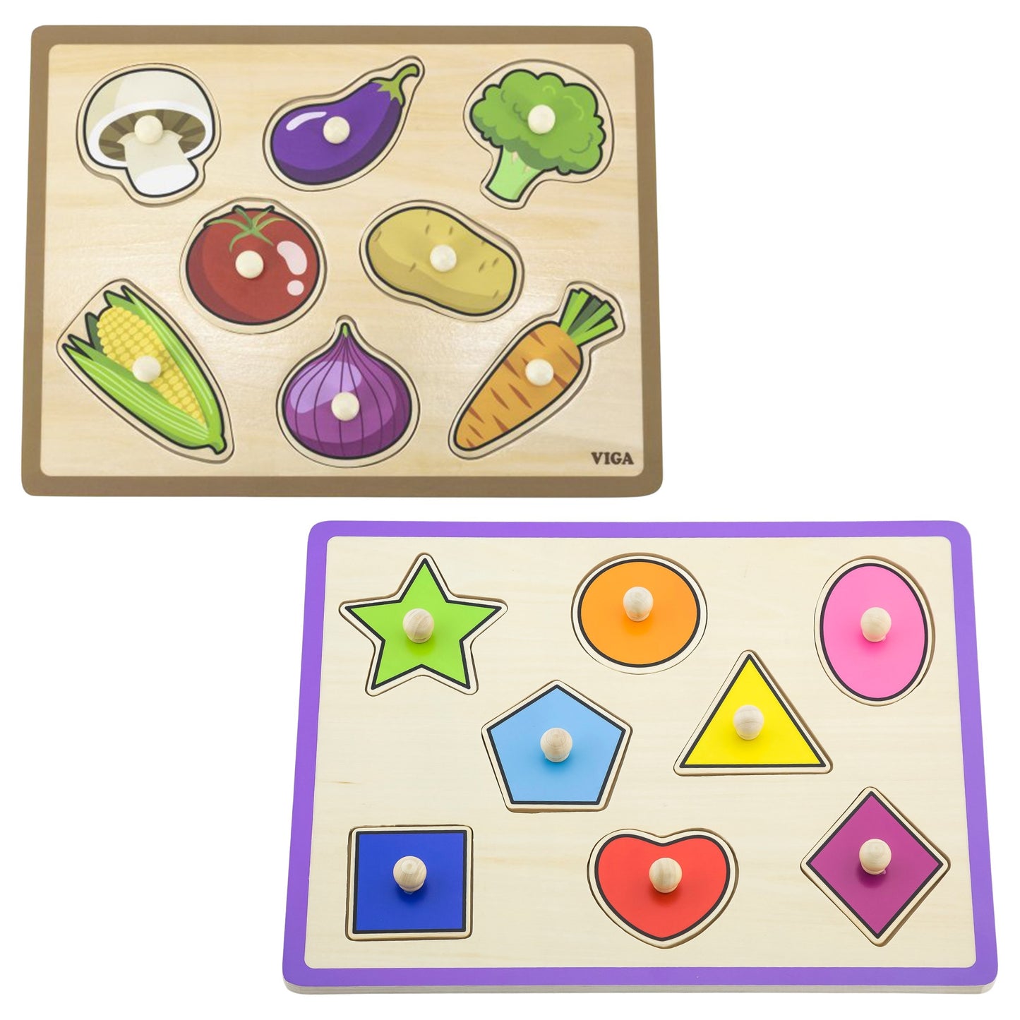 6-VIGA Drewniane Puzzle z Uchwytami i Półką 7 el.-6