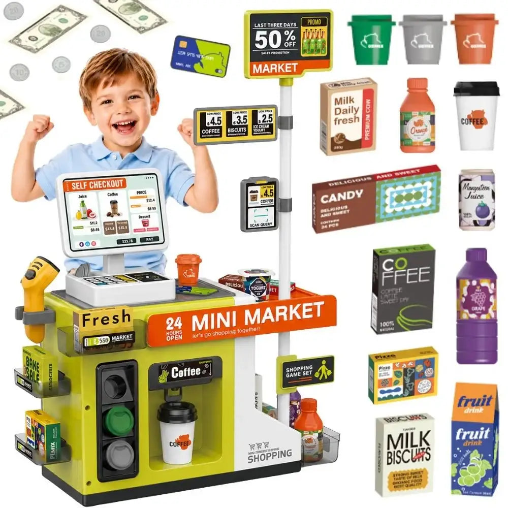 WOOPIE kasa sklepowa samoobsługowa Mini Market z akcesoriami