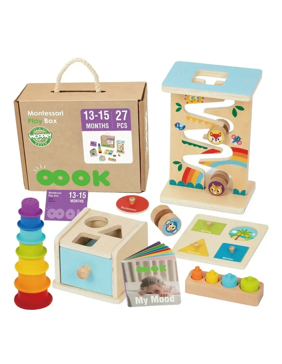 WOOPIE GREEN pudełko Montessori 6w1 dla dzieci 13-15 miesięcy - zabawki-dla-dziewczynki