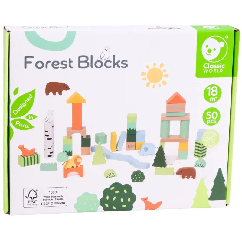 CLASSIC WORLD Zestaw Drewnianych Klocków Leśny Świat 50 el. - zabawki-dla-dziewczynki