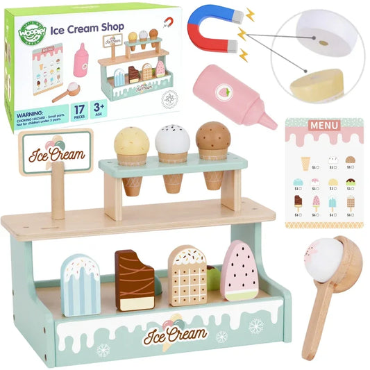 WOOPIE GREEN sklepik drewniany lody zestaw edukacyjny - zabawki-dla-dziewczynki
